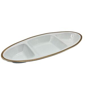 St Nicholas Square Laurel Gold 3‎ Section Serving Dish White Bowl 18k Gold Band